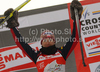 Overall leader Justyna Kowalczyk of Poland celebrates after women sprint race of Dobiacco-Toblach stage of Tour de Ski 2011. Sprint race of Tour de ski was held on Wednesday, 5th of January 2011 in Dobiacco-Toblach, Italy.
