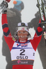 Winner Marit Bjoergen of Norway celebrates her victory in women pursuit race of  FIS Nordic skiing World championships in Oslo, Norway. Women pursuit race of FIS Nordic skiing World championships was held on Holmenkollen above Oslo, Norway, on Saturday, 26th of February 2011.

