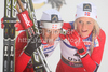 Winner Marit Bjoergen of Norway (L) and third placed Therese Johaugh of Norway (R) celebrate their medals won in women pursuit race of  FIS Nordic skiing World championships in Oslo, Norway. Women pursuit race of FIS Nordic skiing World championships was held on Holmenkollen above Oslo, Norway, on Saturday, 26th of February 2011.
