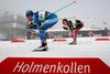 Oxana Jatskaja of Kazakhstan and Kathrin Zeller of Germany skiing in women 4x5km relay race of FIS Nordic skiing World championships in Oslo, Norway. Women 4x5km relay race of FIS Nordic skiing World championships was held on Holmenkollen above Oslo, Norway, on Thursday, 3rd of March 2011.

