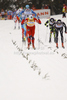 Petter Northug of Norway (L) and Dario Cologna of Switzerland skiing during men 15km classic race of FIS cross country skiing World cup race in Rogla, Slovenia. Men 15km classic race of FIS cross country skiing World cup was held on Rogla, Slovenia, on Saturday, 17th of December 2011.
