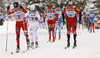 Justyna Kowalczyk of Poland (right) and Therese Johaug of Norway (L) leading during women 10km classic race of FIS cross country skiing World cup race in Rogla, Slovenia. Women 10km classic race of FIS cross country skiing World cup was held on Rogla, Slovenia, on Saturday, 17th of December 2011.
