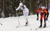 Justyna Kowalczyk of Poland (right) and Charlotte Kalla of Sweden (L) skiing during women 10km classic race of FIS cross country skiing World cup race in Rogla, Slovenia. Women 10km classic race of FIS cross country skiing World cup was held on Rogla, Slovenia, on Saturday, 17th of December 2011.
