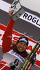 Winner Justyna Kowalczyk of Poland celebrates her medal won in women 10km classic race of FIS cross country skiing World cup race in Rogla, Slovenia. Women 10km classic race of FIS cross country skiing World cup was held on Rogla, Slovenia, on Saturday, 17th of December 2011.
