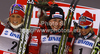 Winner Justyna Kowalczyk of Poland (M), second placed Therese Johaug of Norway (L) and third placed Vibeke Skofterud of Norway (right) celebrate their medals won in women 10km classic race of FIS cross country skiing World cup race in Rogla, Slovenia. Women 10km classic race of FIS cross country skiing World cup was held on Rogla, Slovenia, on Saturday, 17th of December 2011.
