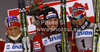 Winner Justyna Kowalczyk of Poland (M), second placed Therese Johaug of Norway (L) and third placed Vibeke Skofterud of Norway (right) celebrate their medals won in women 10km classic race of FIS cross country skiing World cup race in Rogla, Slovenia. Women 10km classic race of FIS cross country skiing World cup was held on Rogla, Slovenia, on Saturday, 17th of December 2011.
