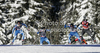Riikka Sarasoja-Lilja of Finland (L), Krista Lahteenmaki of Finland (M) and Aino-Kaisa Saarinen of Finland (R) skiing during finals of women sprint free style race of FIS cross country skiing World cup race in Rogla, Slovenia. Women sprint race of FIS cross country skiing World cup was held on Rogla, Slovenia, on Sunday, 18th of December 2011.
