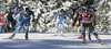Riikka Sarasoja-Lilja of Finland (L), Krista Lahteenmaki of Finland (M) and Kikkan Randall of USA (R) skiing during finals of women sprint free style race of FIS cross country skiing World cup race in Rogla, Slovenia. Women sprint race of FIS cross country skiing World cup was held on Rogla, Slovenia, on Sunday, 18th of December 2011.
