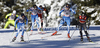 Riikka Sarasoja-Lilja of Finland (L), Krista Lahteenmaki of Finland (M) and Aino-Kaisa Saarinen of Finland (R) skiing during finals of women sprint free style race of FIS cross country skiing World cup race in Rogla, Slovenia. Women sprint race of FIS cross country skiing World cup was held on Rogla, Slovenia, on Sunday, 18th of December 2011.
