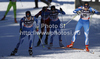 Riikka Sarasoja-Lilja of Finland (L), Krista Lahteenmaki of Finland (M) and Aino-Kaisa Saarinen of Finland (R) skiing during finals of women sprint free style race of FIS cross country skiing World cup race in Rogla, Slovenia. Women sprint race of FIS cross country skiing World cup was held on Rogla, Slovenia, on Sunday, 18th of December 2011.
