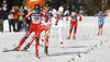 Winner Maiken Caspersen Falla of Norway (L) followed by second placed Chandra Crawford of Canada and third placed Ida Ingemarsdotter of Sweden in finals of women sprint free style race of FIS cross country skiing World cup race in Rogla, Slovenia. Women sprint race of FIS cross country skiing World cup was held on Rogla, Slovenia, on Sunday, 18th of December 2011.
