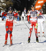 Winner Maiken Caspersen Falla of Norway crossing finish line in finals of women sprint free style race of FIS cross country skiing World cup race in Rogla, Slovenia. Women sprint race of FIS cross country skiing World cup was held on Rogla, Slovenia, on Sunday, 18th of December 2011.
