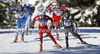 Anssi Pentsinen of Finland (L) and Anders Gloeersen of Norway (2nd from L) skiing during finals of men sprint free style race of FIS cross country skiing World cup race in Rogla, Slovenia. Men sprint race of FIS cross country skiing World cup was held on Rogla, Slovenia, on Sunday, 18th of December 2011.
