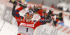 Winner Marit Bjoergen of Norway celebrates her victory in finals of women sprint free style race of Tour de Ski race of FIS cross country skiing World cup race in Toblach-Dobbiaco, Italy. Women sprint race, stage 6 of Tour de Ski and FIS cross country skiing World cup was held on Toblach-Dobbiaco, Italy, on Wednesday, 4th of January 2012.

