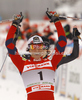 Winner Marit Bjoergen of Norway celebrates her victory in finals of women sprint free style race of Tour de Ski race of FIS cross country skiing World cup race in Toblach-Dobbiaco, Italy. Women sprint race, stage 6 of Tour de Ski and FIS cross country skiing World cup was held on Toblach-Dobbiaco, Italy, on Wednesday, 4th of January 2012.
