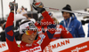 Winner Marit Bjoergen of Norway celebrates her victory in finals of women sprint free style race of Tour de Ski race of FIS cross country skiing World cup race in Toblach-Dobbiaco, Italy. Women sprint race, stage 6 of Tour de Ski and FIS cross country skiing World cup was held on Toblach-Dobbiaco, Italy, on Wednesday, 4th of January 2012.
