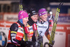 Second placed Kikkan Randall (USA), winner Justyna Kowalczyk (POL) and third placed Denise Herrmann (GER) during the Ladies FIS Cross Country World Cup of the Nordic Opening at the Nordic Arena in Kuka, Finland on 2013/11/29.
