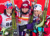 2. Marit Bjoergen (NOR), Winner Justyna Kowalczyk (POL) and 3. Therese Johaug (NOR) during the Ladies FIS Cross Country World Cup of the Nordic Opening at the Nordic Arena in Kuka, Finland on 2013/11/30.
