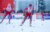 Therese Johaug (NOR), Marit Bjoergen (NOR) during the Ladies FIS Cross Country World Cup of the Nordic Opening at the Nordic Arena in Kuka, Finland on 2013/12/01.
