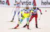 Vesna Fabjan of Slovenia (L) and Heidi Weng of Norway (R) skiing during quarter finals of the women sprint race of Viessmann FIS Cross country skiing World cup in Planica, Slovenia. Women sprint race of Viessmann FIS Cross country skiing World cup was held on Saturday, 16th of January 2016 in Planica, Slovenia.
