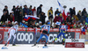 Martti Jylhae of Finland sprinting in finish of quarter finals of the men sprint race of Viessmann FIS Cross country skiing World cup in Planica, Slovenia. Men sprint race of Viessmann FIS Cross country skiing World cup was held on Saturday, 16th of January 2016 in Planica, Slovenia.
