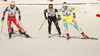 Vesna Fabjan of Slovenia (R), Laurien Van Der Graaff of Switzerland (2nd from R) and Ingvild Flugstad Oestberg of Norway (L) skiing during finals of the women sprint race of Viessmann FIS Cross country skiing World cup in Planica, Slovenia. Women sprint race of Viessmann FIS Cross country skiing World cup was held on Saturday, 16th of January 2016 in Planica, Slovenia.
