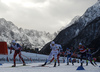 Teodor Peterson of Sweden (M) and winner Federico Pellegrino of Italy (R) skiing during half finals of the men sprint race of Viessmann FIS Cross country skiing World cup in Planica, Slovenia. Men sprint race of Viessmann FIS Cross country skiing World cup was held on Saturday, 16th of January 2016 in Planica, Slovenia.

