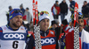 Winner Federico Pellegrino of Italy (M), second placed Baptiste Gros of France (L) and third placed Richard Jouve of France (R) celebrate their success in finish area of the finals of the men sprint race of Viessmann FIS Cross country skiing World cup in Planica, Slovenia. Men sprint race of Viessmann FIS Cross country skiing World cup was held on Saturday, 16th of January 2016 in Planica, Slovenia.
