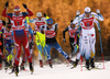 Ola Vigen Hattestad of Norway (L), Juho Mikkonen of Finland and Calle Halfvarsson of Sweden skiing during semi-finals of the men team sprint race of Viessmann FIS Cross country skiing World cup in Planica, Slovenia. Men team sprint race of Viessmann FIS Cross country skiing World cup was held on Sunday, 17th of January 2016 in Planica, Slovenia.
