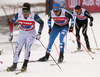 Simeon Hamilton of USA (L) and Martti Jylhae of Finland skiing during semi-finals of the men team sprint race of Viessmann FIS Cross country skiing World cup in Planica, Slovenia. Men team sprint race of Viessmann FIS Cross country skiing World cup was held on Sunday, 17th of January 2016 in Planica, Slovenia.
