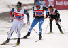 Simeon Hamilton of USA (L) and Martti Jylhae of Finland skiing during semi-finals of the men team sprint race of Viessmann FIS Cross country skiing World cup in Planica, Slovenia. Men team sprint race of Viessmann FIS Cross country skiing World cup was held on Sunday, 17th of January 2016 in Planica, Slovenia.
