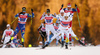 Teodor Peterson of Sweden followed by Gustav Nordstroem of Sweden skiing during semi-finals of the men team sprint race of Viessmann FIS Cross country skiing World cup in Planica, Slovenia. Men team sprint race of Viessmann FIS Cross country skiing World cup was held on Sunday, 17th of January 2016 in Planica, Slovenia.
