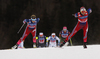 Mari Eide of Norway (L) and Heidi Weng of Norway skiing during semi-finals of the women team sprint race of Viessmann FIS Cross country skiing World cup in Planica, Slovenia. Women team sprint race of Viessmann FIS Cross country skiing World cup was held on Sunday, 17th of January 2016 in Planica, Slovenia.
