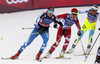 Mona-Liisa Nousiainen of Finland (L) and Emily Nishikawa of Canada skiing during semi-finals of the women team sprint race of Viessmann FIS Cross country skiing World cup in Planica, Slovenia. Women team sprint race of Viessmann FIS Cross country skiing World cup was held on Sunday, 17th of January 2016 in Planica, Slovenia.
