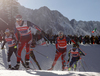 Federico Pellegrino of Italy (L), Paal Golberg of Norway, Eirik Brandsdal of Norway, Richard Jouve of France of Finland skiing during finals of the men team sprint race of Viessmann FIS Cross country skiing World cup in Planica, Slovenia. Men team sprint race of Viessmann FIS Cross country skiing World cup was held on Sunday, 17th of January 2016 in Planica, Slovenia.
