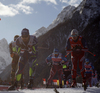 Baptiste Gros of France, Alexey Petukhov of Russia, Eirik Brandsdal of Norway skiing during finals of the men team sprint race of Viessmann FIS Cross country skiing World cup in Planica, Slovenia. Men team sprint race of Viessmann FIS Cross country skiing World cup was held on Sunday, 17th of January 2016 in Planica, Slovenia.
