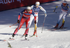 Heidi Weng of Norway (L) and Ida Ingemarsdotter of Sweden skiing during finals of the women team sprint race of Viessmann FIS Cross country skiing World cup in Planica, Slovenia. Women team sprint race of Viessmann FIS Cross country skiing World cup was held on Sunday, 17th of January 2016 in Planica, Slovenia.
