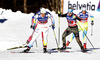 Ida Ingemarsdotter of Sweden (L) and Sandra Ringwald of Germany (R) skiing during finals of the women team sprint race of Viessmann FIS Cross country skiing World cup in Planica, Slovenia. Women team sprint race of Viessmann FIS Cross country skiing World cup was held on Sunday, 17th of January 2016 in Planica, Slovenia.
