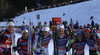Winning team of Sweden with Ida Ingemarsdotter and Stina Nilsson (M), second placed Norway with Heidi Weng and Astrid Uhrenholdt Jacobsen (L) and third placed team of Germany with Sandra Ringwald and Hanna Kolb (R) celebrate their medals won in the finals of the women team sprint race of Viessmann FIS Cross country skiing World cup in Planica, Slovenia. Women team sprint race of Viessmann FIS Cross country skiing World cup was held on Sunday, 17th of January 2016 in Planica, Slovenia.
