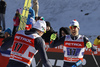 Federico Pellegrino of Italy (R) and Dietmar Noeckler of Italy (L) celebrate their victory in finish area of the finals of the men team sprint race of Viessmann FIS Cross country skiing World cup in Planica, Slovenia. Men team sprint race of Viessmann FIS Cross country skiing World cup was held on Sunday, 17th of January 2016 in Planica, Slovenia.

