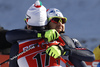 Federico Pellegrino of Italy (R) and Dietmar Noeckler of Italy (L) celebrate their victory in finish area of the finals of the men team sprint race of Viessmann FIS Cross country skiing World cup in Planica, Slovenia. Men team sprint race of Viessmann FIS Cross country skiing World cup was held on Sunday, 17th of January 2016 in Planica, Slovenia.
