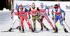 Ola Vigen Hattestad of Norway (L) leading skiers during finals of the men team sprint race of Viessmann FIS Cross country skiing World cup in Planica, Slovenia. Men team sprint race of Viessmann FIS Cross country skiing World cup was held on Sunday, 17th of January 2016 in Planica, Slovenia.
