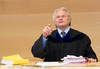 Judge Guenther Boehler during a trial at the Court against Harald Wurm of aggravated fraud Sport at the Landesgericht in Innsbruck, Austria on 2015/02/09.
