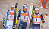 2nd placed Calle Halfvarsson of Sweden, Winner Paal Golberg of Norway and 3rd placed Johannes Hoesflot Klaebo of Norway during the Mens FIS Cross Country World Cup of the Nordic Opening at the Nordic Arena in Ruka, Finland on 2016/11/26.
