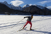 Cross country skiing in Ratece, Slovenia on sunny Sunday of 24th of December 2017.