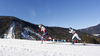 Krista Parmakoski of Finland (R) and Maiken Caspersen Falla of Norway (L)  skiing in finals of women classic sprint race of Viessmann FIS Cross country skiing World cup in Planica, Slovenia. Women sprint classic race of Viessmann FIS Cross country skiing World cup was held on Saturday, 20th of January 2018 in Planica, Slovenia.
