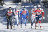 Mari Eide of Norway (15), Evelina Settlin of Sweden (12), Lucia Scardoni of Italy (23), Anne Kylloenen of Finland (26) and Laurien Van Der Graaff of Switzerland (16) skiing in finals of women classic sprint race of Viessmann FIS Cross country skiing World cup in Planica, Slovenia. Women sprint classic race of Viessmann FIS Cross country skiing World cup was held on Saturday, 20th of January 2018 in Planica, Slovenia.
