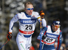 Iivo Niskanen of Finland and Andrew Newell of USA skiing in finals of men classic sprint race of Viessmann FIS Cross country skiing World cup in Planica, Slovenia. Women sprint classic race of Viessmann FIS Cross country skiing World cup was held on Saturday, 20th of January 2018 in Planica, Slovenia.
