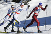 Anton Gafarov of Russia (10), Oskar Svensson of Sweden (4) and Emil Joensson of Sweden (30)skiing in finals of men classic sprint race of Viessmann FIS Cross country skiing World cup in Planica, Slovenia. Women sprint classic race of Viessmann FIS Cross country skiing World cup was held on Saturday, 20th of January 2018 in Planica, Slovenia.
