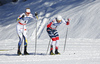 Emil Iversen of Norway (3), Oskar Svensson of Sweden (4) skiing in finals of men classic sprint race of Viessmann FIS Cross country skiing World cup in Planica, Slovenia. Women sprint classic race of Viessmann FIS Cross country skiing World cup was held on Saturday, 20th of January 2018 in Planica, Slovenia.
